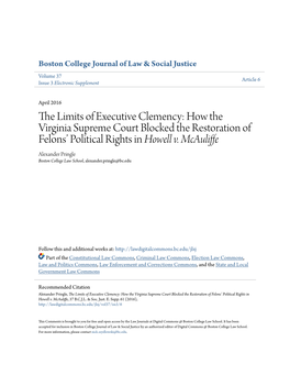 The Limits of Executive Clemency: How the Virginia Supreme Court Blocked the Restoration of Felons’ Political Rights in Howell V