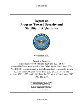 Report on Progress Toward Security and Stability in Afghanistan