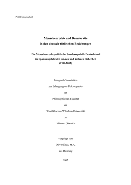 Menschenrechte Und Demokratie in Den Deutsch-Türkischen Beziehungen