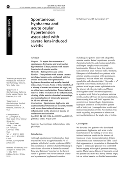 Spontaneous Hyphaema and Acute Ocular Hypertension Associated With