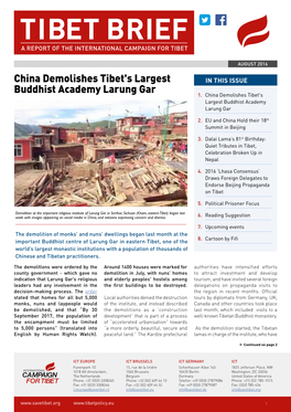 Tibet Brief a Report of the International Campaign for Tibet