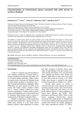 Characterization of Colletotrichum Species Associated with Coffee Berries in Northern Thailand