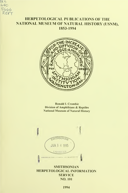 Herpetological Publications of the National Museum of Natural History (Usnm), 1853-1994