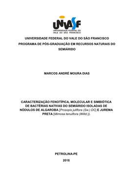 Universidade Federal Do Vale Do São Francisco Programa De Pós-Graduação Em Recursos Naturais Do Semiárido Marcos André