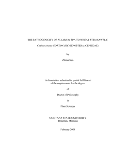 The Pathogenicity of Fusarium Spp. to Wheat Stem Sawfly