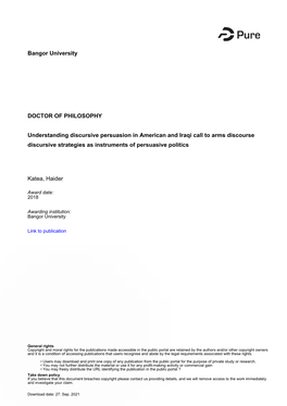 Understanding Discursive Persuasion in American and Iraqi Call to Arms Discourse Discursive Strategies As Instruments of Persuasive Politics