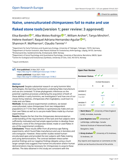 Naïve, Unenculturated Chimpanzees Fail to Make and Use Flaked Stone Tools [Version 1; Peer Review: 3 Approved]