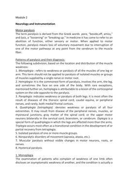 Module 2 Neurology and Instrumentation Motor Paralysis The