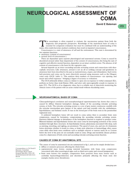 NEUROLOGICAL ASSESSMENT of COMA David E Bateman *I13