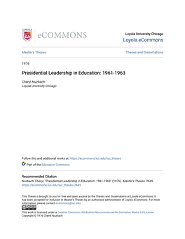 Presidential Leadership in Education: 1961-1963