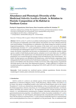 Abundance and Phenotypic Diversity of the Medicinal Sideritis Scardica Griseb