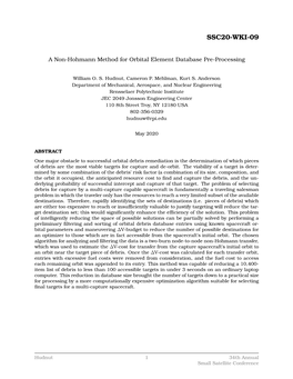 A Non-Hohmann Method for Orbital Element Database Pre-Processing