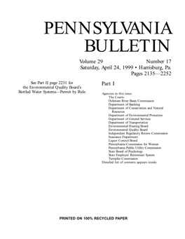 PENNSYLVANIA BULLETIN Volume 29 Number 17 Saturday, April 24, 1999 • Harrisburg, Pa