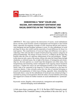 Racism, Anti-Immigrant Sentiment and Racial Identities in the “Postracial” Era