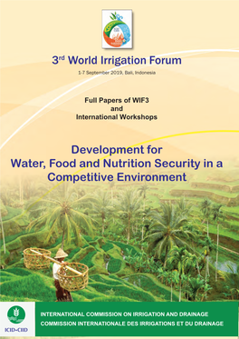 3Rd World Irrigation Forum 1-7 September 2019, Bali, Indonesia 3