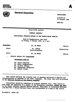 General As8embly PROVISIONAL Al45/PV.23 • 17 October 1990 Dglrsh
