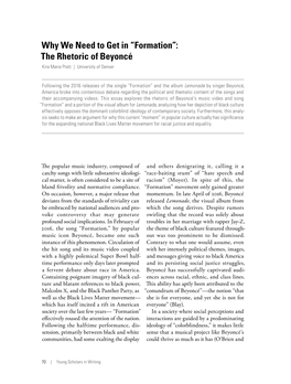 Why We Need to Get in “Formation”: the Rhetoric of Beyoncé Kira Marie Pratt | University of Denver