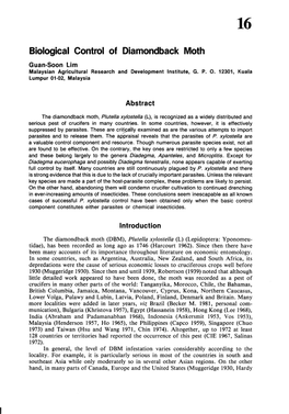 Biological Control of Diamondback Moth Guan-Soon Lim Malaysian Agricultural Research and Development Institute, G