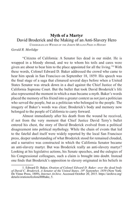Myth of a Marty: David C. Broderick and the Making of an Anti-Slavery
