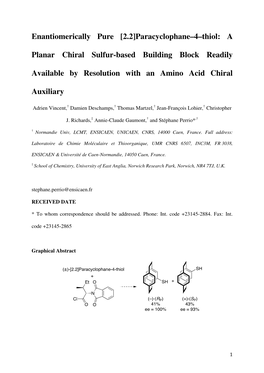 [2.2]Paracyclophane–4–Thiol: a Planar Chiral Sulfur-Based Building Block