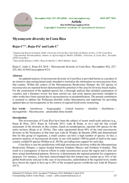 Myxomycete Diversity in Costa Rica