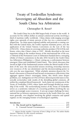 Sovereignty Ad Absurdum and the South China Sea Arbitration Christopher R