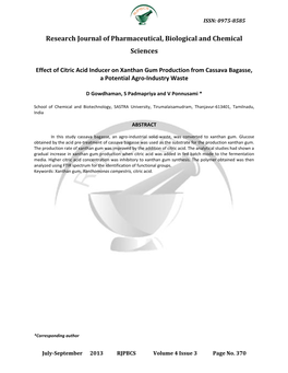 Effect of Citric Acid Inducer on Xanthan Gum Production from Cassava Bagasse, a Potential Agro-Industry Waste