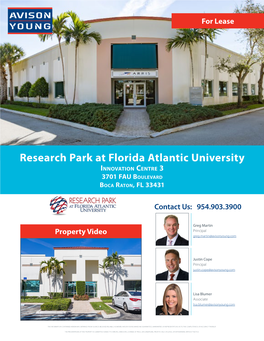 Research Park at Florida Atlantic University Innovation Centre 3 3701 FAU Boulevard Boca Raton, FL 33431