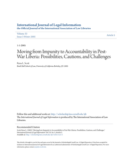 Moving from Impunity to Accountability in Post- War Liberia: Possibilities, Cautions, and Challenges Rena L