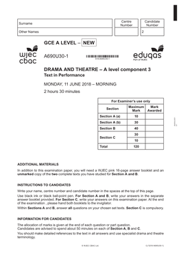 NEW A690U30-1 DRAMA and THEATRE – a Level Component 3