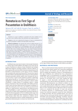 Hematuria As First Sign of Presentation in Urolithiasis