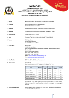 INVITATION YONEX German Open 2016