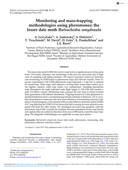 Monitoring and Mass-Trapping Methodologies Using Pheromones: the Lesser Date Moth Batrachedra Amydraula