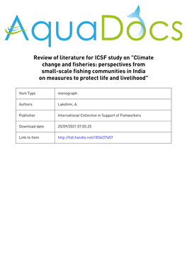 Review of Literature for ICSF Study on "Climate Change and Fisheries: Perspectives from Small-Scale Fishing Communities In