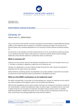 Herbal Medicine: Summary for the Public Caraway Oil, Carum Carvi L., Aetheroleum