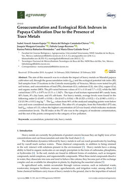 Geoaccumulation and Ecological Risk Indexes in Papaya Cultivation Due to the Presence of Trace Metals