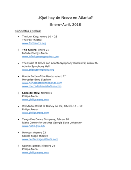 ¿Qué Hay De Nuevo En Atlanta? Enero–Abril, 2018