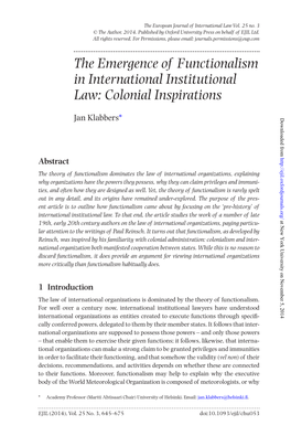 The Emergence of Functionalism in International Institutional Law: Colonial Inspirations