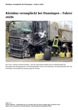 Kleinbus Verunglückt Bei Dunningen &#8211; Fahrer Stirbt