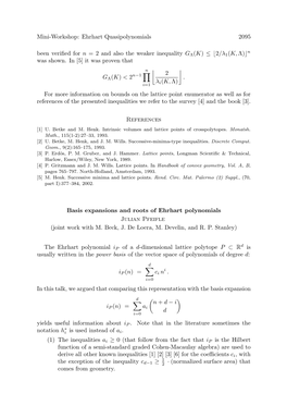 Mini-Workshop: Ehrhart Quasipolynomials 2095