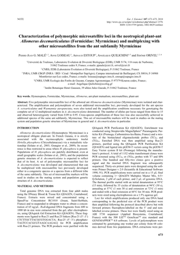 Characterization of Polymorphic Microsatellite Loci in the Neotropical