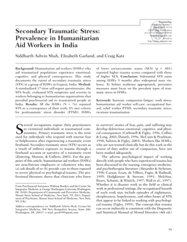 Secondary Traumatic Stress: 10.1177/1534765607299910 Hosted at Prevalence in Humanitarian Aid Workers in India