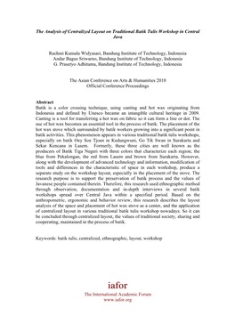 The Analysis of Centralized Layout on Traditional Batik Tulis Workshop in Central Java