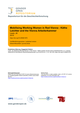 Mobilising Working Women in Red Vienna : Käthe Leichter and the Vienna Arbeiterkammer Lewis, Jill 2015
