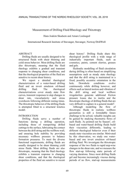 Measurement of Drilling Fluid Rheology and Thixotropy