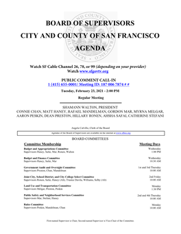 Board of Supervisors City and County of San Francisco Agenda