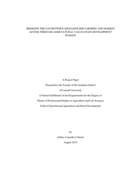 Bridging the Gap Between Smallholder Farmers and Market Access Through Agricultural Value Chain Development in Haiti