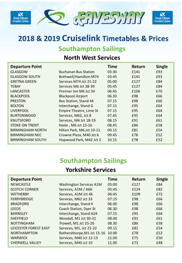 2018 & 2019 Cruiselink Timetables & Prices