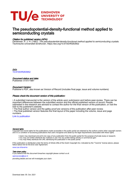 The Pseudopotential-Density-Functional Method Applied to Semiconducting Crystals