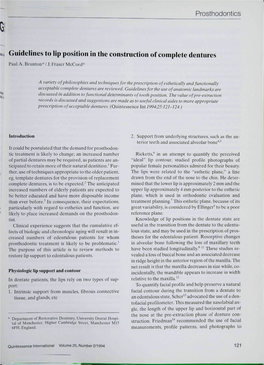 Guidelines to Lip Position in the Construction of Complete Dentures Paul A